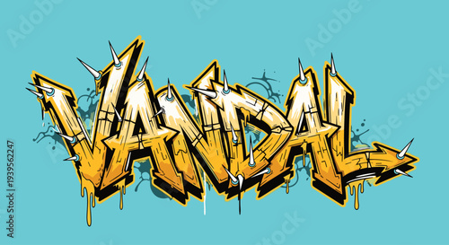 Graffiti Style Gold Lettering Urban Art.