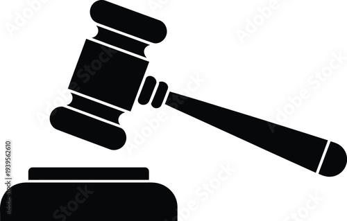 Gavel icon, black isolated vector on transparent background, symbol of authority and justice