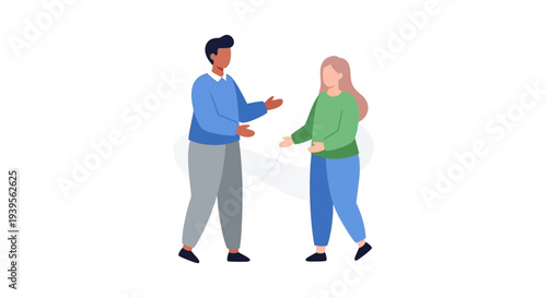 Diverse Colleagues Engaged in Communication & Discussion: Modern Flat Illustration of Interpersonal Dialogue and Interaction