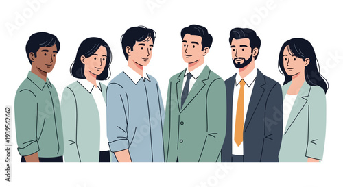 Diverse Business Team Standing Together - Professional Multi-ethnic Colleagues in Modern Flat Design Illustration