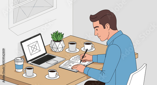 Man sitting at desk with laptop.