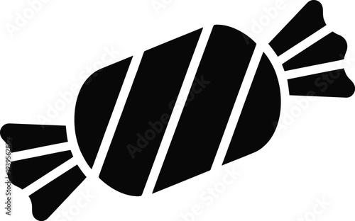 Black wrapped candy silhouette with striped design vector graphic isolated on checkered background