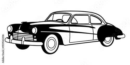 Vintage car illustration in black and white