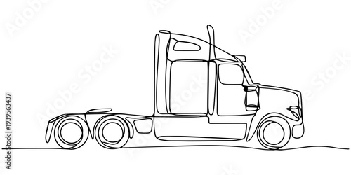 continuous one line drawing Vector illustration of a semi truck