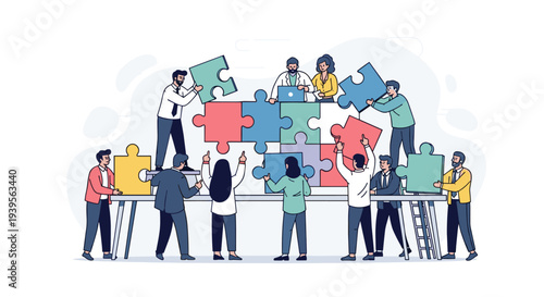 People Working Together on Puzzle Pieces.