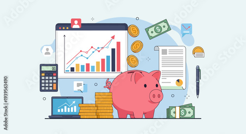 Pink Piggy Bank Savings Concept.