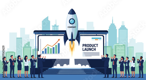 Rocket launching from laptop screen.