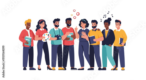 Diverse Creative Professionals and Students Group Illustration - Collaboration, Arts, Education, Learning & Teamwork Concept
