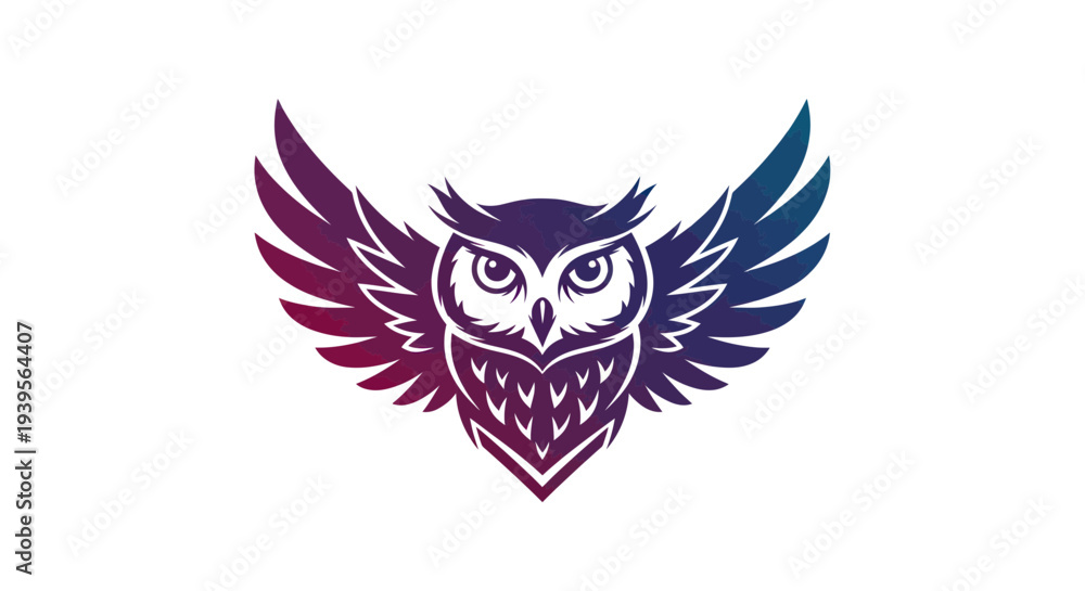 Obraz premium Stylized Owl Logo with Wings Spread, Gradient Colors