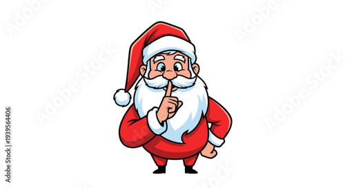 Santa Claus Shushing with Finger on Lips, Christmas Secret, White Background