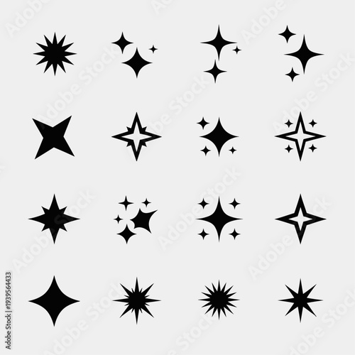 Sparkle Icon Set: A collection of various sparkle icons in different shapes and styles, perfect for adding a touch of brilliance to any design.