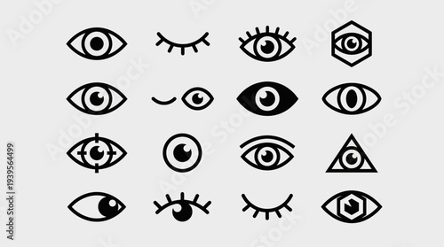 Visionary Symbols: A collection of stylized eye icons, conveying concepts of insight, awareness, and surveillance, perfect for designs related to perception and observation.