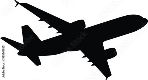 Airplane silhouette vector illustration of passenger jet isolated on white background representing aviation travel, flight transport and aircraft design