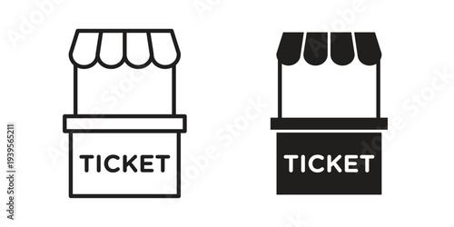 Ticket window icon in a simple, black and white style.
