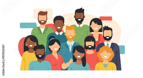 Diverse Group of Smiling People Illustration - Modern Flat Design for Community, Teamwork, and Global Connection