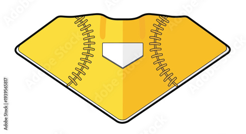 Baseball Home Plate Icon with Stitching and Yellow Field Background