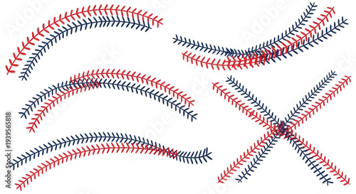 Baseball Stitching Lines - Red and Blue Curved and Crossed Patterns