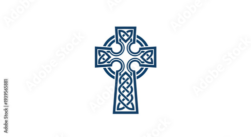 Celtic Cross Symbol, Ancient Knotwork Design, Religious Icon, White Background