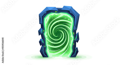 Mysterious glowing portal gateway with swirling green energy, sci-fi concept