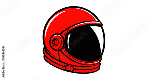Red Astronaut Helmet with Black Visor, Isolated on White Background