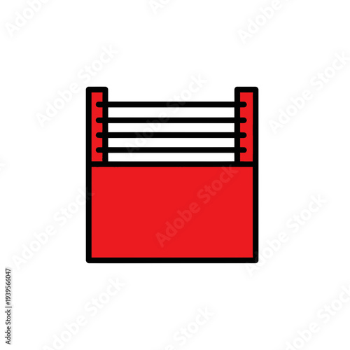 Red boxing ring with ropes, simple illustration, sport competition arena