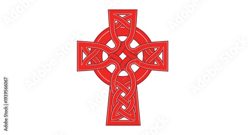 Red Celtic Cross with Intricate Knots on White Background - Symbol of Faith and Heritage