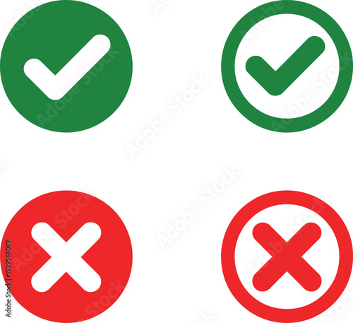 Green check mark and red cross