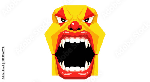 Scary Clown Face with Open Mouth, Sharp Teeth, and Red Nose