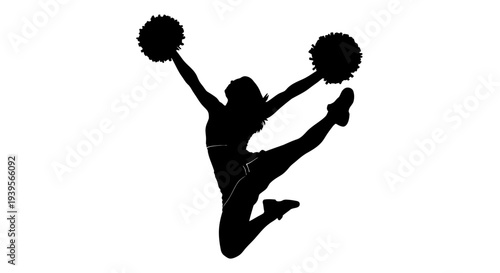 Silhouette of a Cheerleader Jumping with Pom Poms