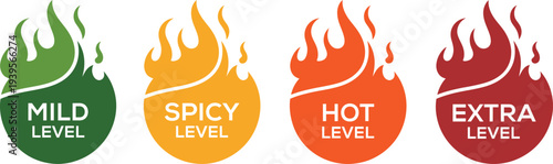 Four levels of spice indicated by colored flames mild