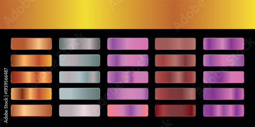 Metallic gradient foil background. most popular gradient. Gold, Pink gold, Silver and Holographic metal vector template