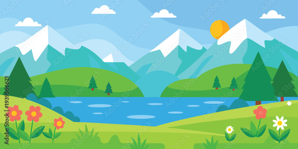 Fototapeta premium Cartoon Background Landscap Vector