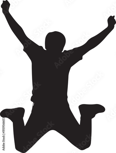 Jumping person silhouette vector illustration celebrating success with arms raised in air