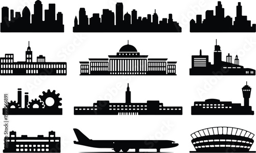 Building Collection Silhouette Icon Set