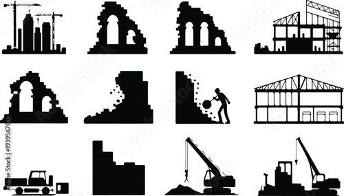 Building Collection Silhouette Icon Set