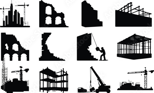 Building Collection Silhouette Icon Set
