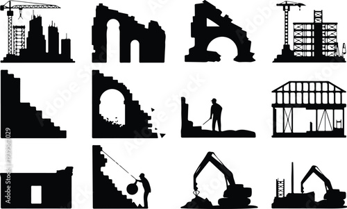 Building Collection Silhouette Icon Set