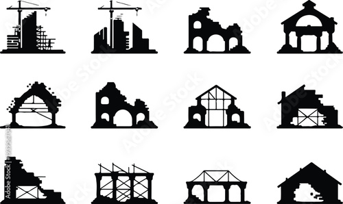 Building Collection Silhouette Icon Set