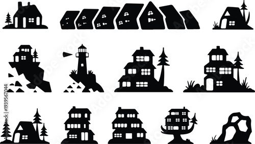 Building Collection Silhouette Icon Set
