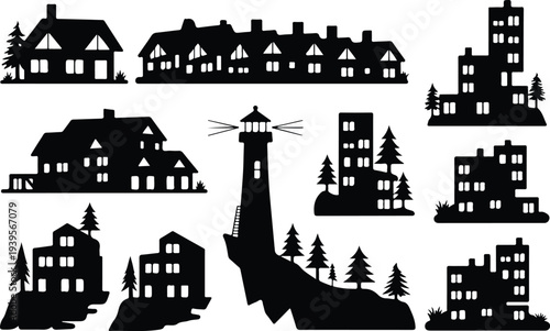 Building Collection Silhouette Icon Set