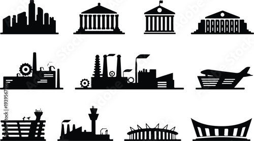Building Collection Silhouette Icon Set