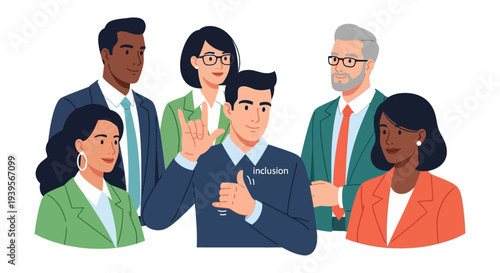 Diverse Business Professionals Advocating Inclusion and Communication with Sign Language
