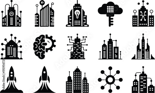 Building Collection Silhouette Icon Set