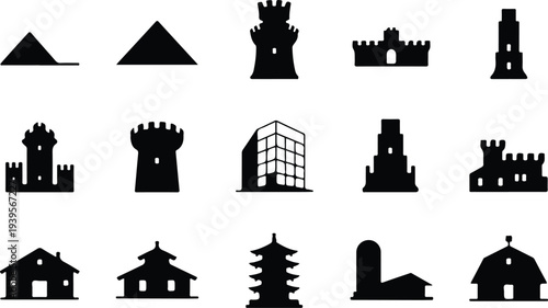 Building Collection Silhouette Icon Set
