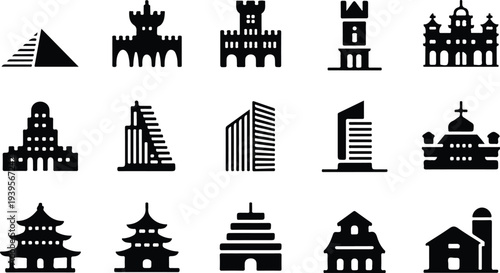 Building Collection Silhouette Icon Set