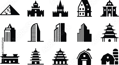 Building Collection Silhouette Icon Set