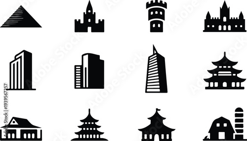 Building Collection Silhouette Icon Set
