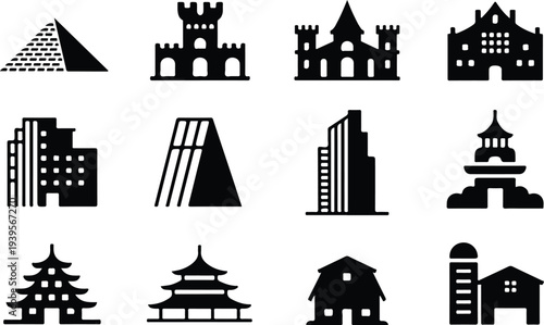 Building Collection Silhouette Icon Set