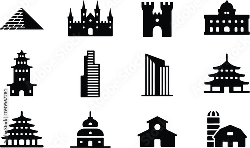 Building Collection Silhouette Icon Set