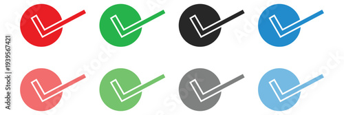 Circular checkbox symbols with check marks, completed task and validation icons